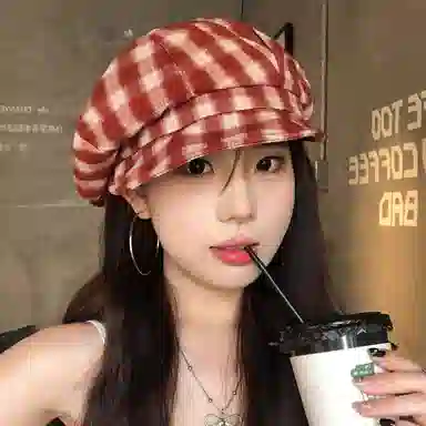杨同学 日系文艺复古格纹画家 涤纶 贝雷帽 女款 红白/蓝白/黑白