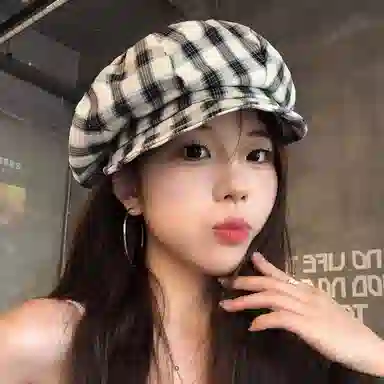 杨同学 日系文艺复古格纹画家 涤纶 贝雷帽 女款 红白/蓝白/黑白