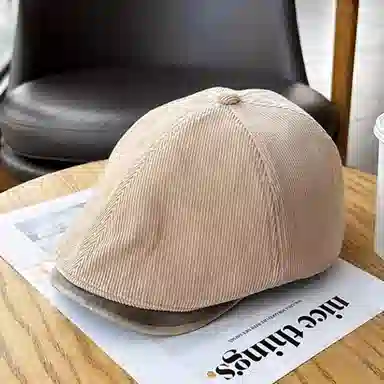 杨同学 复古文艺英伦风灯芯绒前进帽时尚百搭 涤纶 贝雷帽 女款 黑色/咖啡/卡其/米色