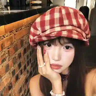 杨同学 日系文艺复古格纹画家 涤纶 贝雷帽 女款 红白/蓝白/黑白