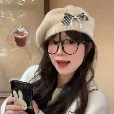 杨同学 韩版甜美蝴蝶结保暖#好运 涤纶 贝雷帽 女款