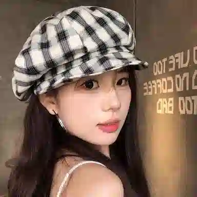 杨同学 日系文艺复古格纹画家 涤纶 贝雷帽 女款 红白/蓝白/黑白