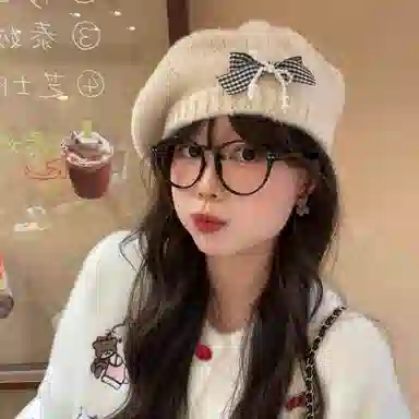 杨同学 韩版甜美蝴蝶结保暖#好运 涤纶 贝雷帽 女款