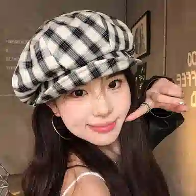杨同学 日系文艺复古格纹画家 涤纶 贝雷帽 女款 红白/蓝白/黑白