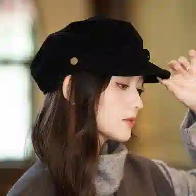 杨同学 百搭复古英伦风暖色调时尚画家帽高级感 涤纶 贝雷帽 女款 黑色/咖啡/卡其