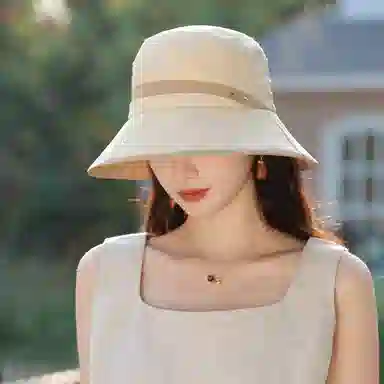 杨同学 韩版拼色时尚百搭金属小标优雅高级感遮阳防晒 涤纶 渔夫帽 女款 米色/卡其/咖啡/黑色