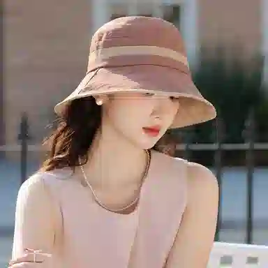 杨同学 韩版拼色时尚百搭金属小标优雅高级感遮阳防晒 涤纶 渔夫帽 女款 米色/卡其/咖啡/黑色