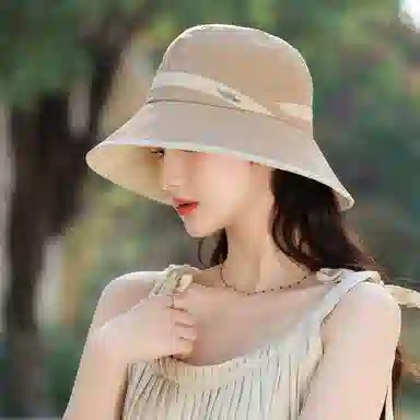 杨同学 韩版拼色时尚百搭金属小标优雅高级感遮阳防晒 涤纶 渔夫帽 女款 米色/卡其/咖啡/黑色