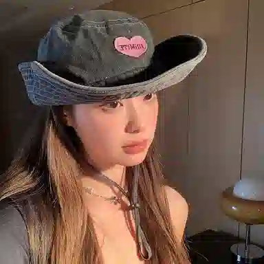 杨同学 甜酷辣妹风爱心西部牛仔风遮阳 涤纶 渔夫帽 女款 卡其/黑色/粉色