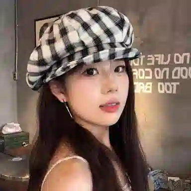 杨同学 日系文艺复古格纹画家 涤纶 贝雷帽 女款 红白/蓝白/黑白