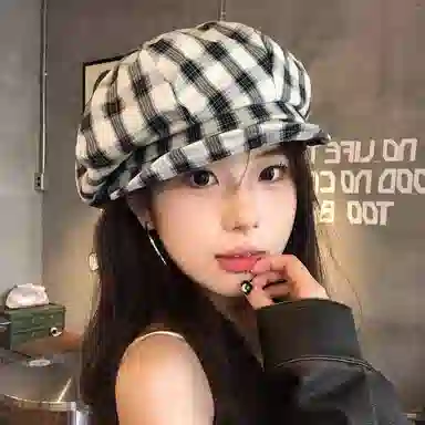 杨同学 日系文艺复古格纹画家 涤纶 贝雷帽 女款 红白/蓝白/黑白