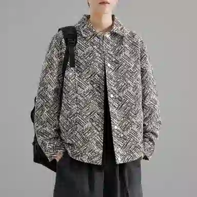 萌芽熊 美式高街系列外套格子几何提花复古小香风美拉德色系情侣工装衬衫式个性百搭潮流宽松开衫痞帅夹克 男女同款