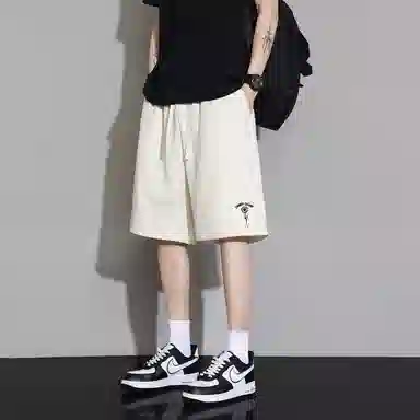 萌芽熊 美式学院风简约向日葵图案印花基础款通勤穿搭宽松阔腿直筒户外运动健身跑步抽绳中腰百搭舒适五分休闲短裤 男女同款