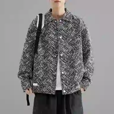 萌芽熊 美式高街系列外套格子几何提花复古小香风美拉德色系情侣工装衬衫式个性百搭潮流宽松开衫痞帅夹克 男女同款