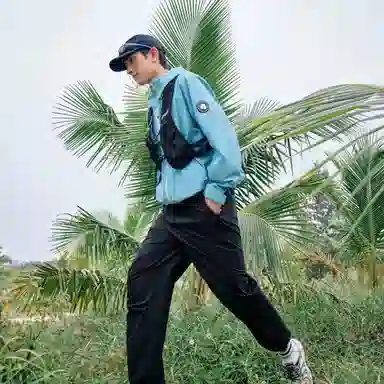 探路者 户外速干透气高弹阔腿褶皱宽松时尚舒适纯色工装裤 男款
