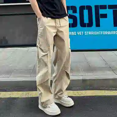 佑麟 美式复古速干工装伞兵裤夏季薄款冰丝裤子直筒长裤休闲裤 男女同款