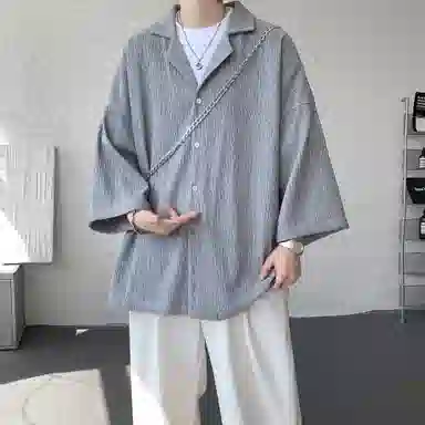 沐诚阳译 美式复古学院风慵懒休闲百搭落肩翻领日常通勤服饰美式高级感速干轻薄透气休闲通勤短袖衬衫 男女同款