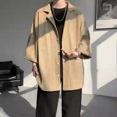 沐诚阳译 美式复古学院风慵懒休闲百搭落肩翻领日常通勤服饰美式高级感速干轻薄透气休闲通勤短袖衬衫 男女同款