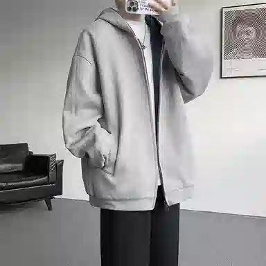 北欧攻略 美式重磅高级感双拉链撞色松弛感微阔显瘦连帽开衫外套宽松大码胖人秋冬学院风长袖卫衣 男女同款