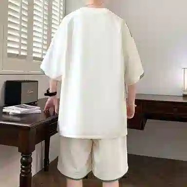 北欧攻略 高级感品质字母印花撞色柔软舒适亲肤透气凉感健身跑步圆领两件套宽松短袖短裤休闲运动套装 男女同款