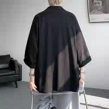 沐诚阳译 美式复古学院风慵懒休闲百搭落肩翻领日常通勤服饰美式高级感速干轻薄透气休闲通勤短袖衬衫 男女同款