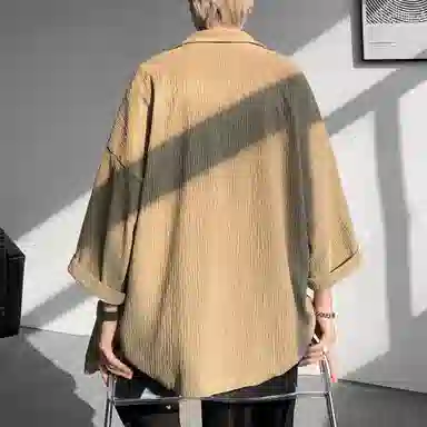 沐诚阳译 美式复古学院风慵懒休闲百搭落肩翻领日常通勤服饰美式高级感速干轻薄透气休闲通勤短袖衬衫 男女同款
