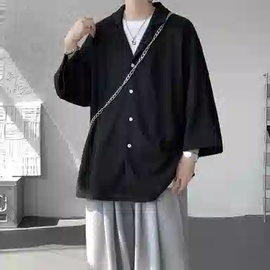 沐诚阳译 美式复古学院风慵懒休闲百搭落肩翻领日常通勤服饰美式高级感速干轻薄透气休闲通勤短袖衬衫 男女同款