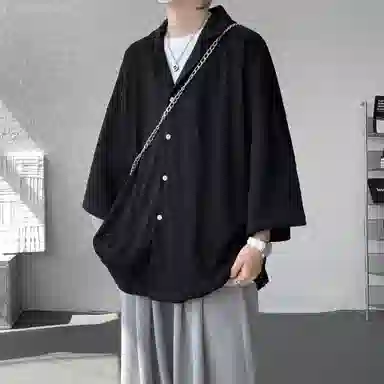 沐诚阳译 美式复古学院风慵懒休闲百搭落肩翻领日常通勤服饰美式高级感速干轻薄透气休闲通勤短袖衬衫 男女同款