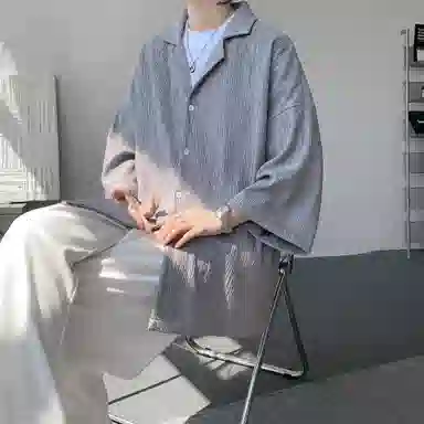 沐诚阳译 美式复古学院风慵懒休闲百搭落肩翻领日常通勤服饰美式高级感速干轻薄透气休闲通勤短袖衬衫 男女同款