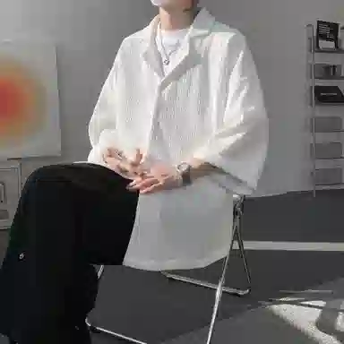 沐诚阳译 美式复古学院风慵懒休闲百搭落肩翻领日常通勤服饰美式高级感速干轻薄透气休闲通勤短袖衬衫 男女同款