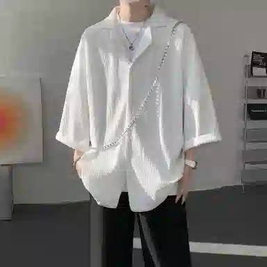 沐诚阳译 美式复古学院风慵懒休闲百搭落肩翻领日常通勤服饰美式高级感速干轻薄透气休闲通勤短袖衬衫 男女同款