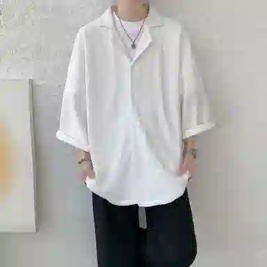 沐诚阳译 美式复古学院风慵懒休闲百搭落肩翻领日常通勤服饰美式高级感速干轻薄透气休闲通勤短袖衬衫 男女同款