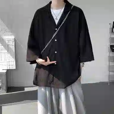 沐诚阳译 美式复古学院风慵懒休闲百搭落肩翻领日常通勤服饰美式高级感速干轻薄透气休闲通勤短袖衬衫 男女同款