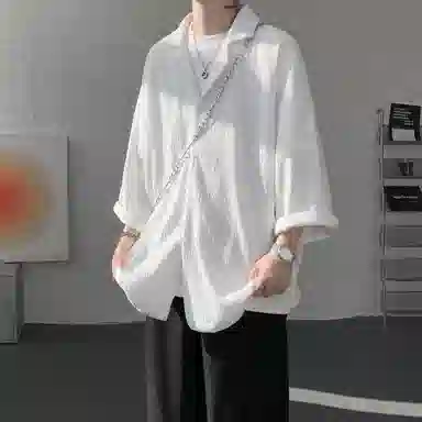 沐诚阳译 美式复古学院风慵懒休闲百搭落肩翻领日常通勤服饰美式高级感速干轻薄透气休闲通勤短袖衬衫 男女同款