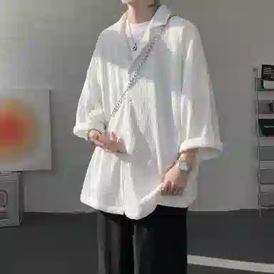 沐诚阳译 美式复古学院风慵懒休闲百搭落肩翻领日常通勤服饰美式高级感速干轻薄透气休闲通勤短袖衬衫 男女同款