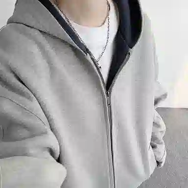 北欧攻略 美式重磅高级感双拉链撞色松弛感微阔显瘦连帽开衫外套宽松大码胖人秋冬学院风长袖卫衣 男女同款