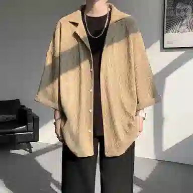 沐诚阳译 美式复古学院风慵懒休闲百搭落肩翻领日常通勤服饰美式高级感速干轻薄透气休闲通勤短袖衬衫 男女同款