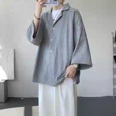 沐诚阳译 美式复古学院风慵懒休闲百搭落肩翻领日常通勤服饰美式高级感速干轻薄透气休闲通勤短袖衬衫 男女同款