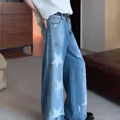 沐诚阳译 美式做旧油漆涂鸦五角星多风格舒适百搭长裤牛仔裤 男女同款