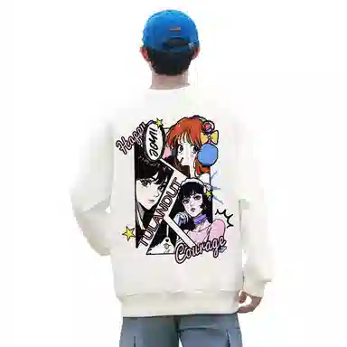 图兰朵 美式潮流字母涂鸦动漫人物印花卡通上衣时尚百搭宽松休闲圆领卫衣 男女同款