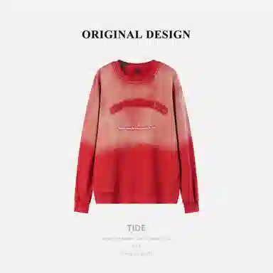 乱步 美式街头水洗做旧渐变字母刺绣圆领潮牌嘻哈宽松套头上衣卫衣 男女同款