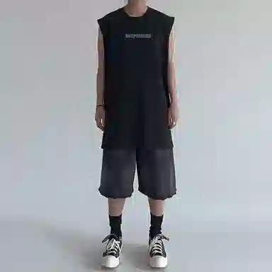 乱步 重磅美式街头基础款印花坎肩背心 男女同款