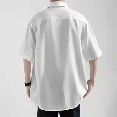 乱步 极简垂感透气随性中性翻领穿搭纯色基础款休闲夏季短袖衬衫 男女同款