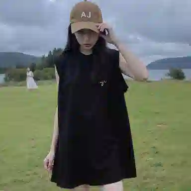 乱步 重磅纯棉手绘涂鸦坎肩美式运动休闲圆领宽松背心 男女同款