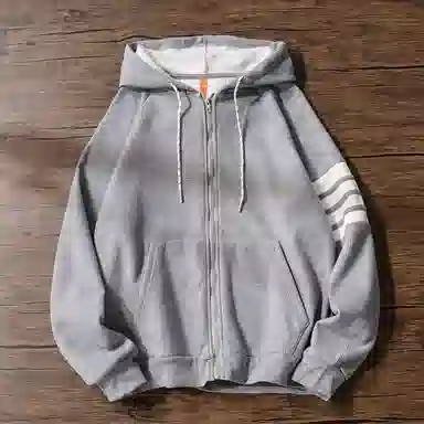 乱步 美式复古连帽华夫格开衫 拉链卫衣秋冬四条杠外套情侣装 男女同款