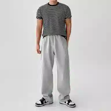 乱步 纯色复古直筒垂感运动松紧卫裤学生宽松百搭情侣休闲长裤 男女同款