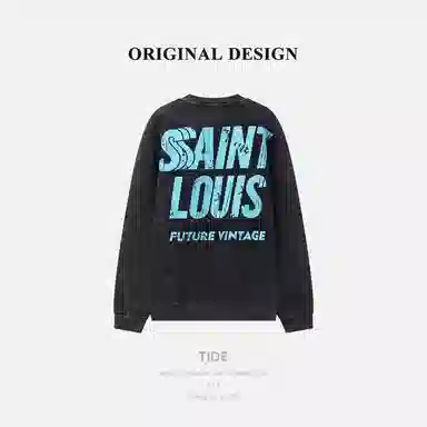 乱步 美式字母重磅圆领水洗做旧高街潮牌百搭卫衣 男女同款