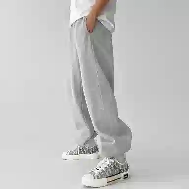 乱步 纯色复古直筒垂感运动松紧卫裤学生宽松百搭情侣休闲长裤 男女同款