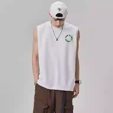 乱步 重磅坎肩纯棉字母圈简约穿搭美式健身运动透气青少年无袖背心 男女同款