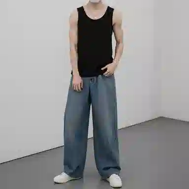 乱步 纯棉美式潮牌时尚舒适百搭中长款无袖背心 男女同款